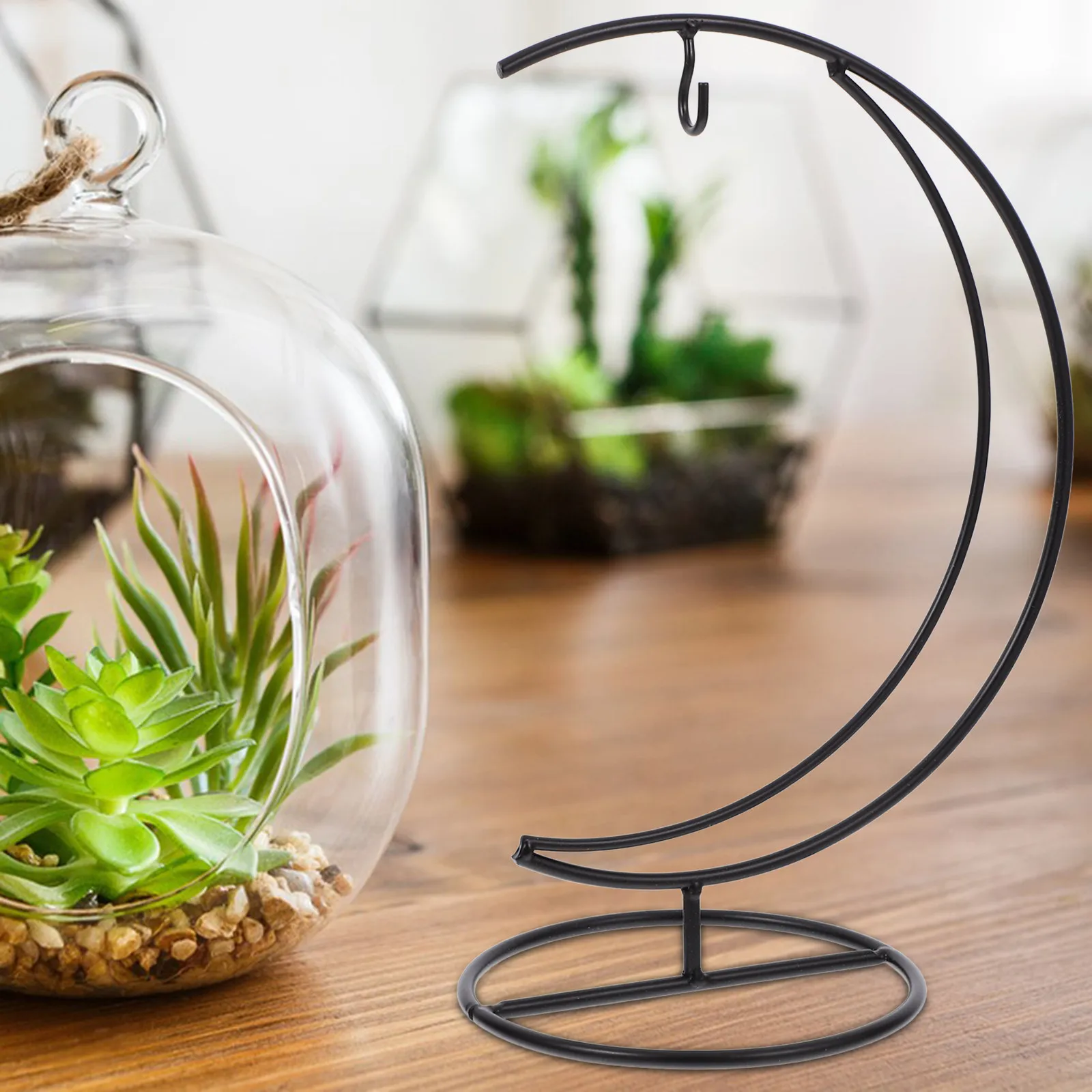 Moon Shaped Iron Hanging Stand Ornament Holder Display Stand for Hanging Glass Ball Crystal Sphere Terrarium Micro Landscape