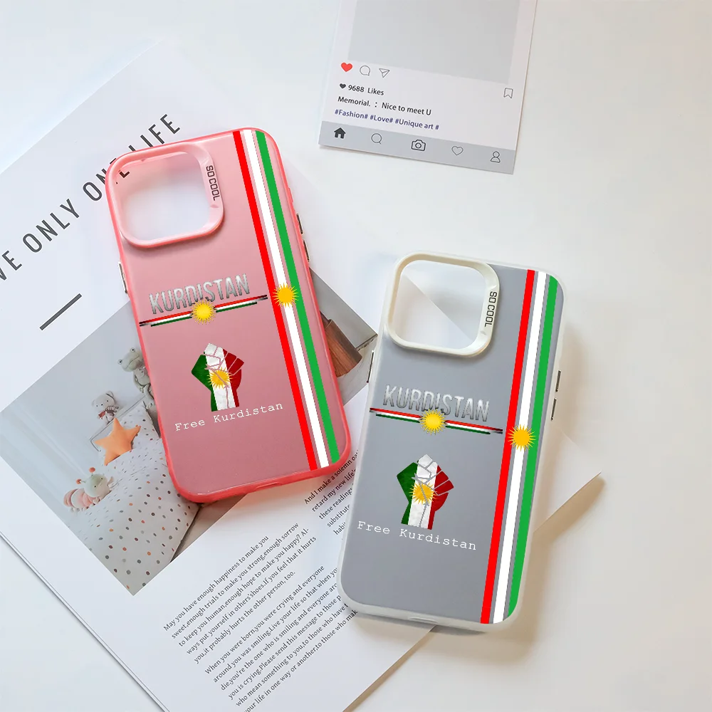 كردستان العلم خريطة جراب هاتف آيفون 16 برو ماكس 15 14 13 12 11 زائد متعدد الألوان أورورا الليزر للصدمات فوندا #4