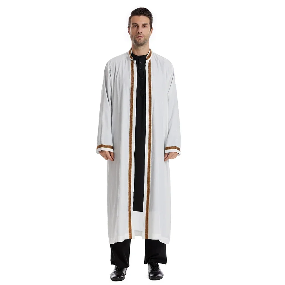 Ramadan Robe Kaftan Men Open Kimono Cardigan Coat Saudi Arabic Jubba Thobe Eid Islamic Traditional Clothing Muslim Abaya Dress