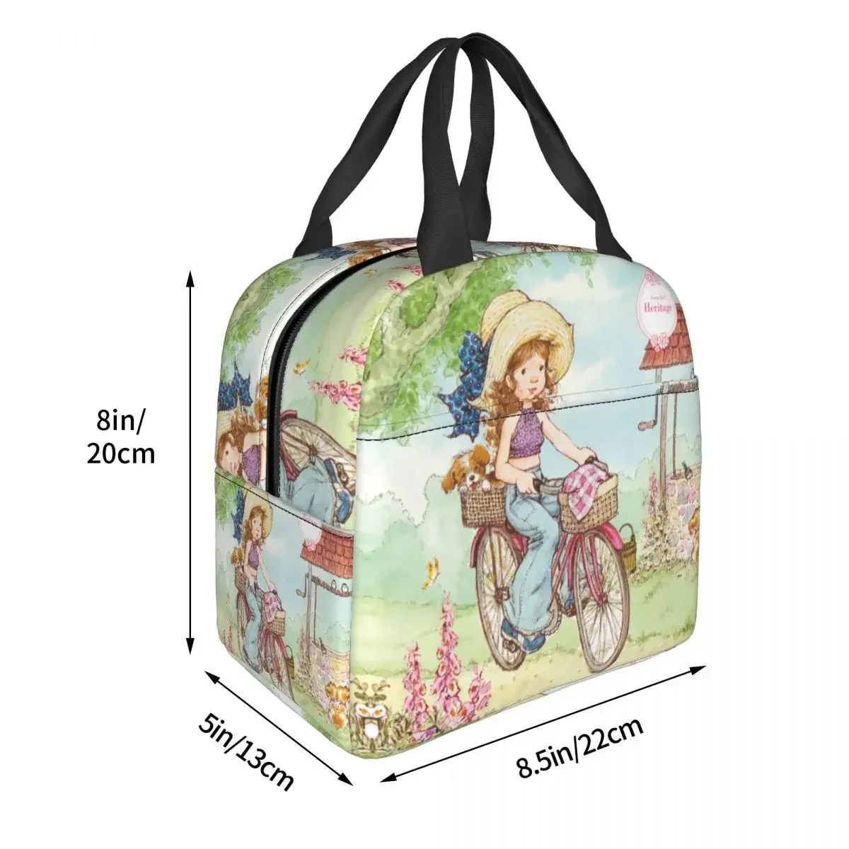 Cute Sarah Kay Girl Bike Ride Lunch Boxes Accessories Cartoon Village Life Thermal Cold Food Picnic Travel  Bag Insulated