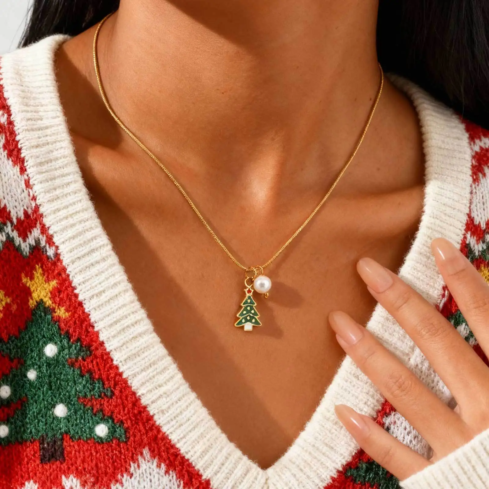 

Stainless steel gold-plated, Christmas necklace ornaments, Santa tree, Christmas gifts