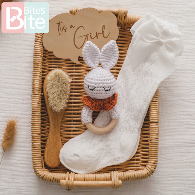 Baby Girl Bath Set Photography Props Crochet Rattle Set Cotton Blanket Toys Baby Bath Gift Product Baby Towel Gifts Infant Box