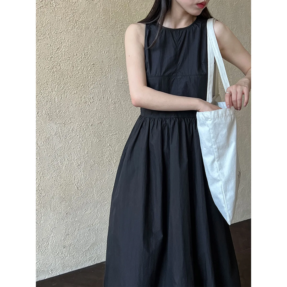French Sleeveless Dress Summer New Loose Tank Top Long Dress Knock Good Puff Flower Bud Skirt 5102 dress for women