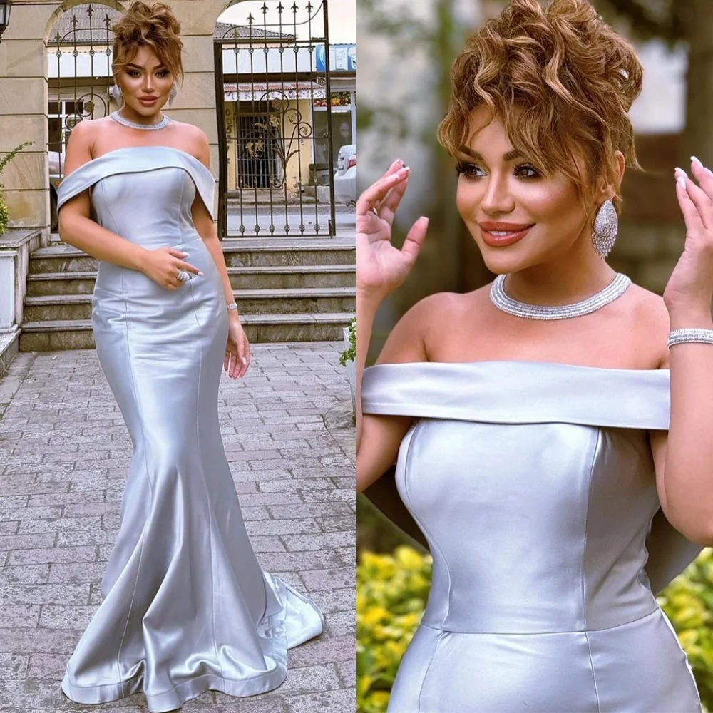 

Customized Mermaid Exquisite Satin Evening Dresses Classic Off the Shoulder Homecoming Dresses Temperament Vestido De Festa