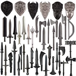 Medieval MOC Waffen Figure Accessories Building Blocks Soldiers Sword Shield Bow Arrow Trident Hammer Axe Spear Brick Kid Toy