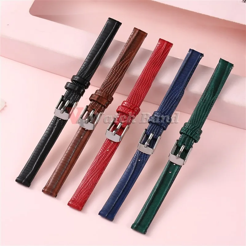 8mm 10mm 12mm 14mm 16mm Lizard Pattern Leather Strap Ultra-thin Wristbelt Soft Waterproof Slim Bracelet for Small Watch Bands