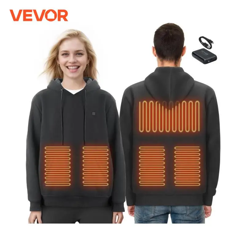 VEVOR Heated Hoodie Unisex Heated Sweatshirt with Battery Pack Electric Jacket with 5 Heating Zones for Men & Women Pullover