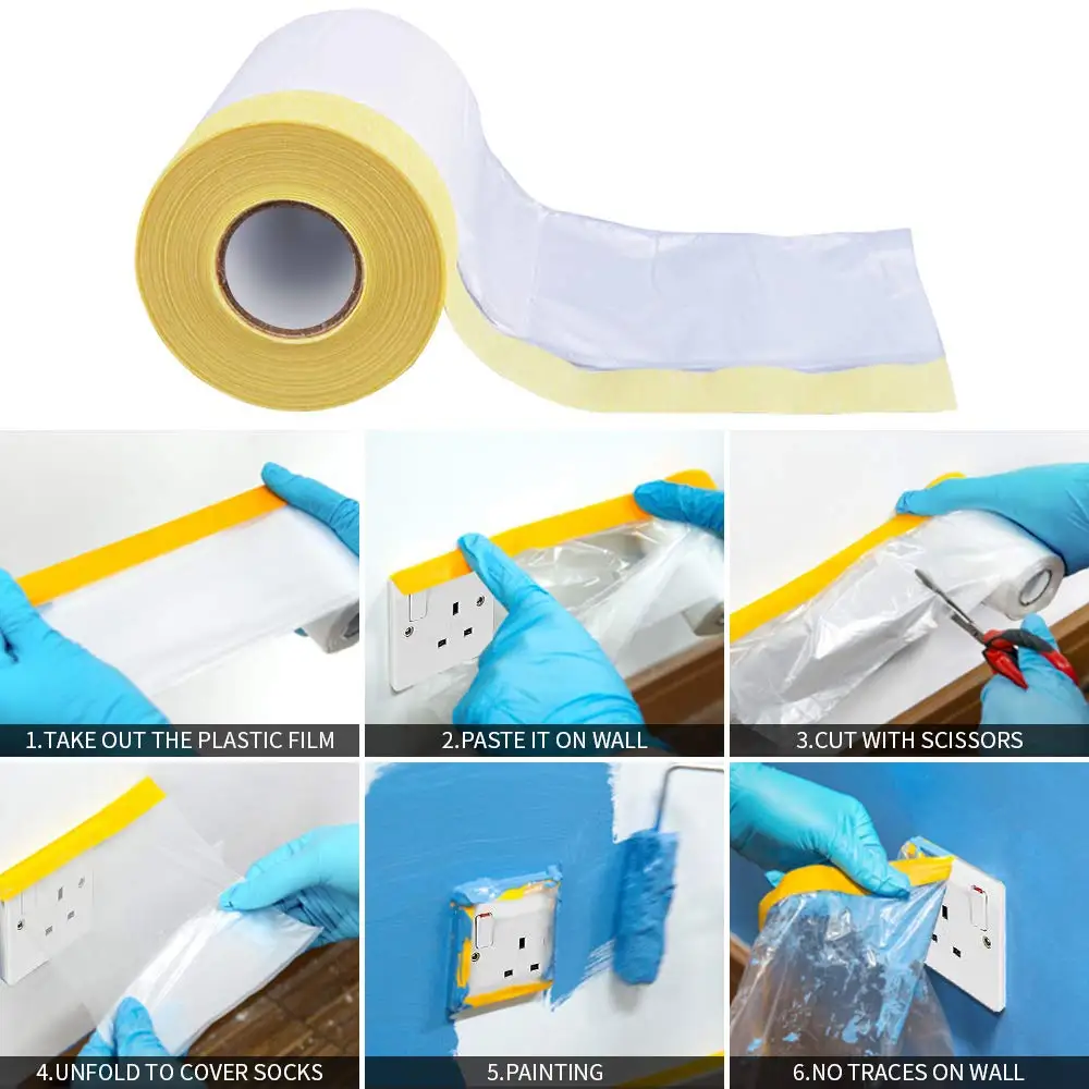 Pre-Taped Masking Film Protection PE Covering Cloth Tape for Spray Paint Automobile Painting Living Room Furniture Dust-proof