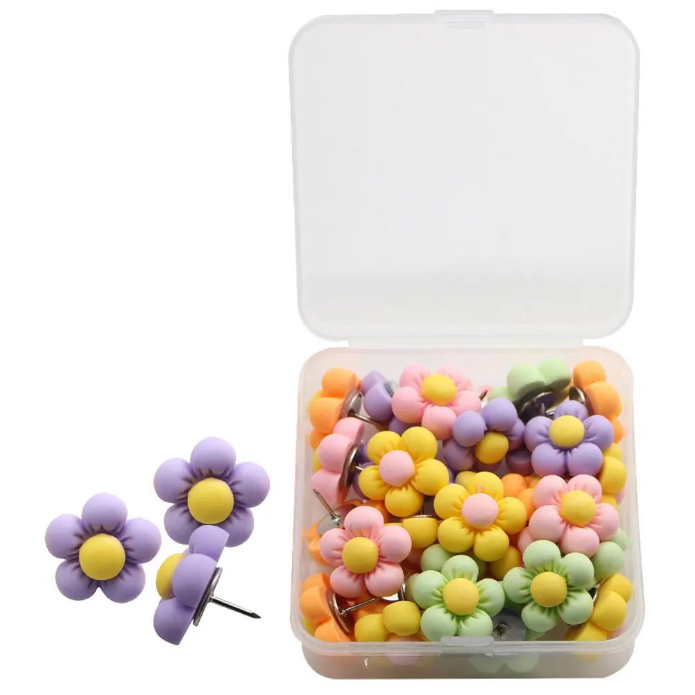 30Pcs Macaron Map Pushpins Flower Shaped Delicate Thumbtacks Home Office Accessories Daily Use Desk Accessories for Women