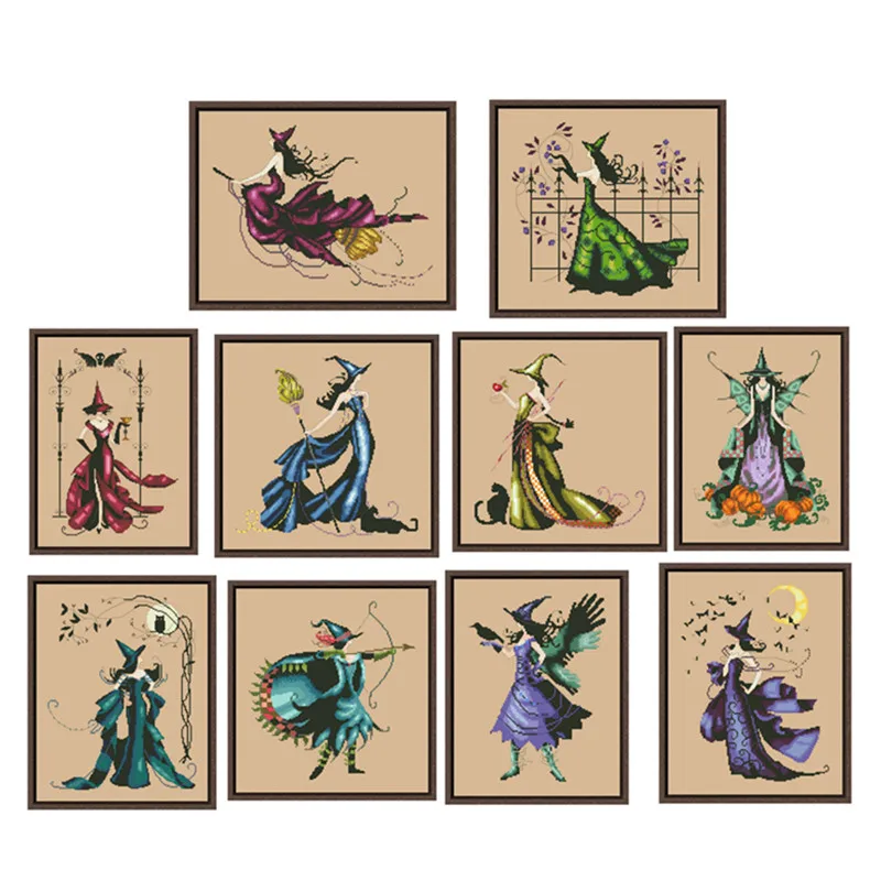 Halloween wizard cross stitch kits fairy aida fabric 18ct 14ct 11ct flaxen linen cotton thread embroidery kits DIY craft set