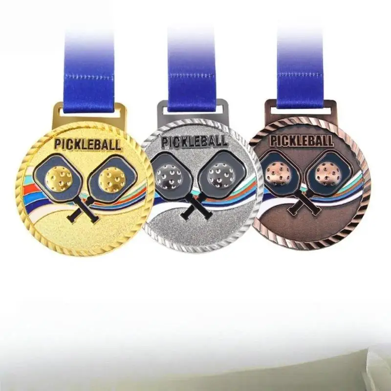 Pickleball Competition Souvenir Medals Gold Silver Bronze 3 Pack Smooth Surface Medals for Charity Match Prize Giving