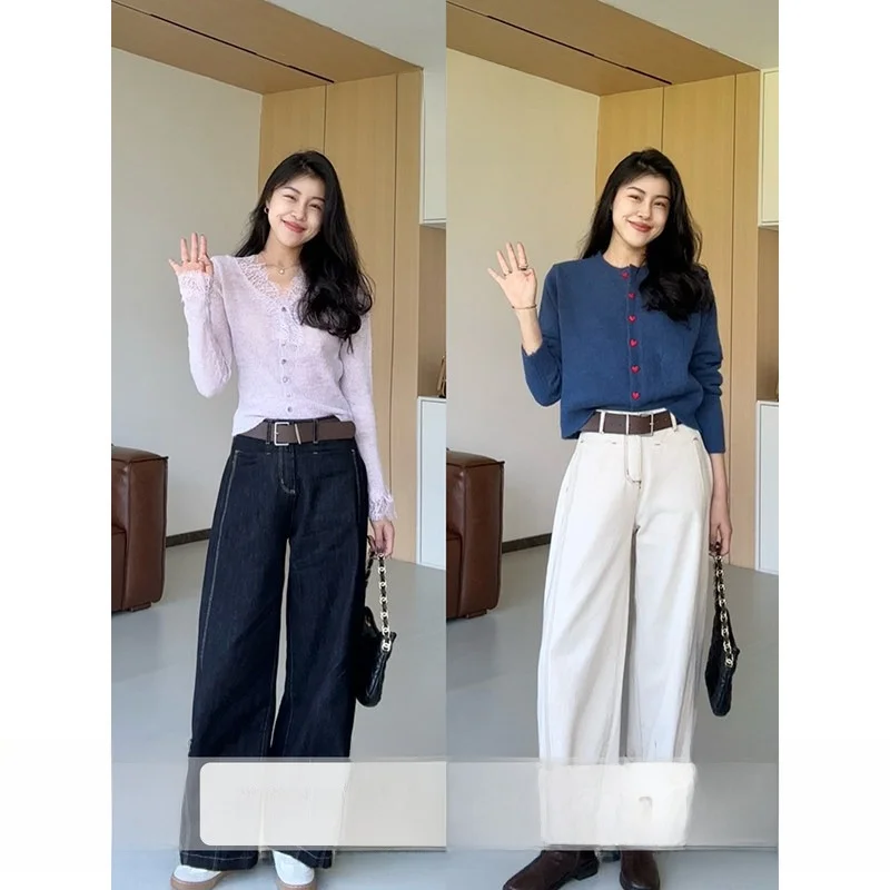 

Брюки-клеш с высокой талией, свободного кроя, 3D-дизайн, повседневные, универсальные, модные, ретро, из денима, женские, осенняя мода