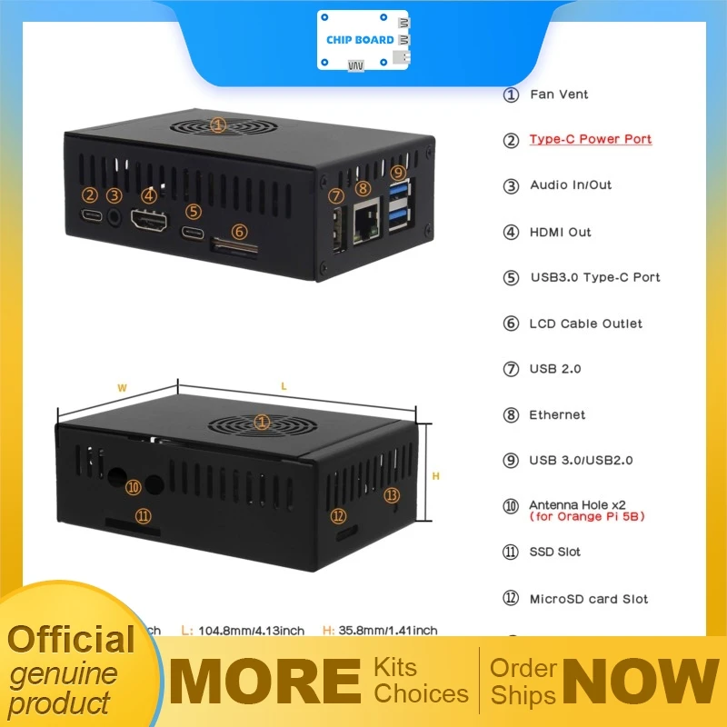 

Orange Pi 5 metal case with cooling fan and aluminum heatsinks designed for effective thermal management of Orange Pi 5 and 5B