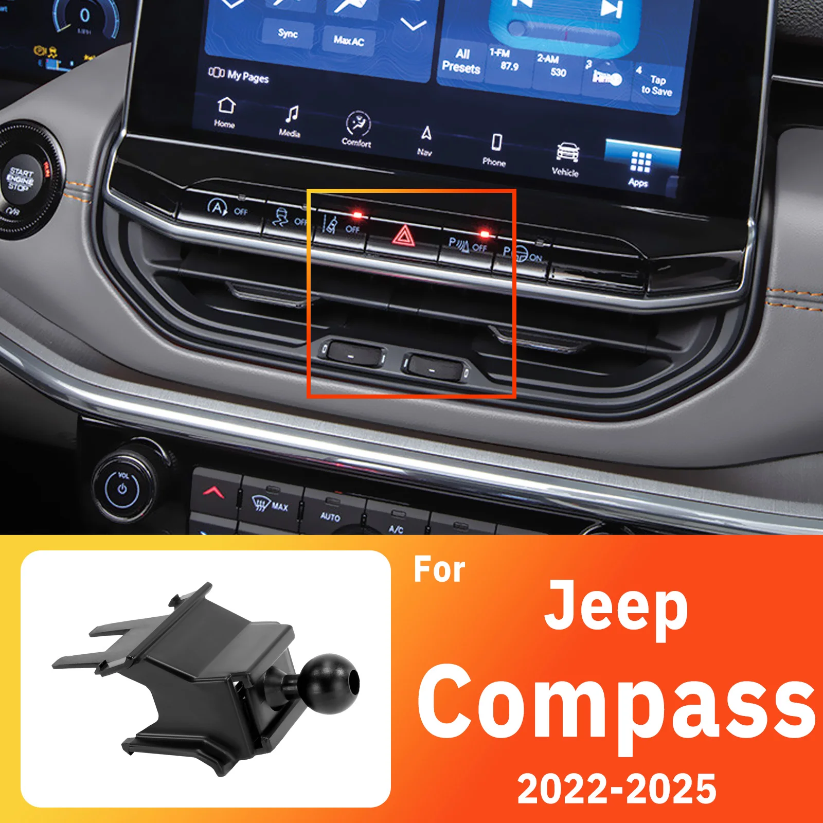 Design für Jeep Compass Commander 2022-2024 2025 Maßgeschneiderte Auto-Handyhalterung mit sicherer Clip-On-Halterung und intelligenter Sensorik