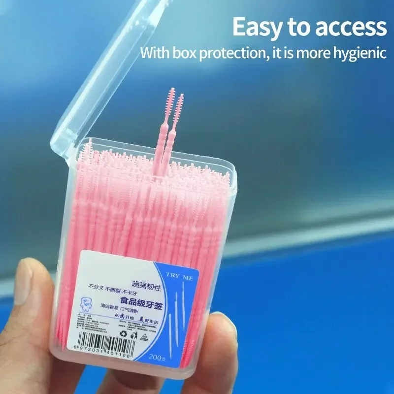 Eco Friendly Dual-End Tooth Cleaning Sticks, Portable Disposable Plastic Toothpicks with Interdental Brush Tips Home Outdoor Use