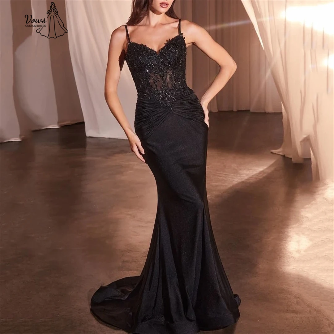 

Vows Fishtail Skirt Women's Prom Dress Luxury Evening Dress 2025 Slim Shoulder Straps Custom Made Black Dresses Elegant Gown