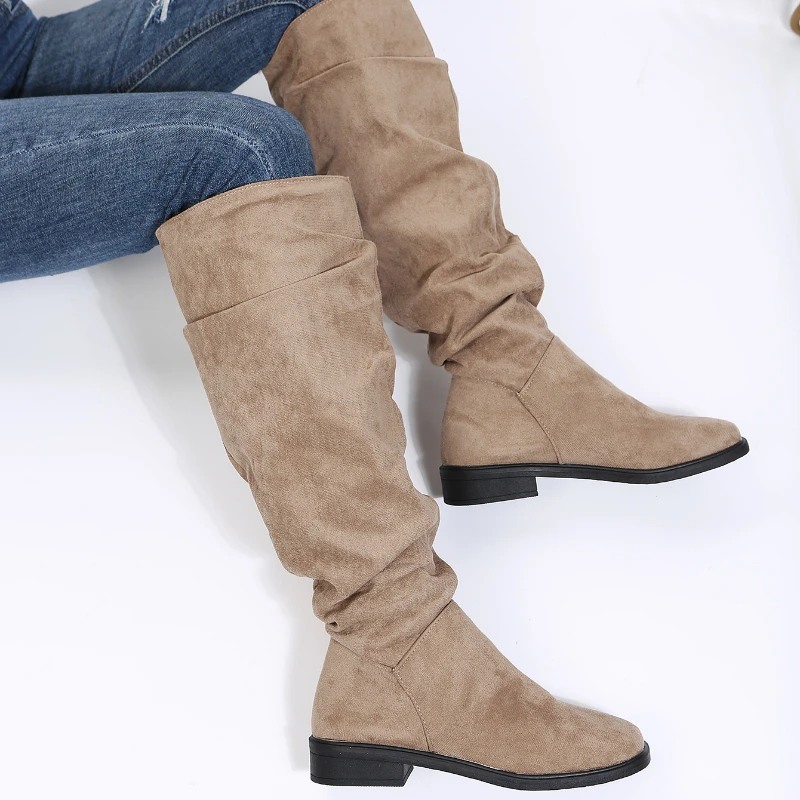 BCEBYL Autumn and Winter Fashion New Sexy Solid Color Warm Round Toe Thick Bottom Low Heel Comfortable Women\'s Boots Botas Mujer