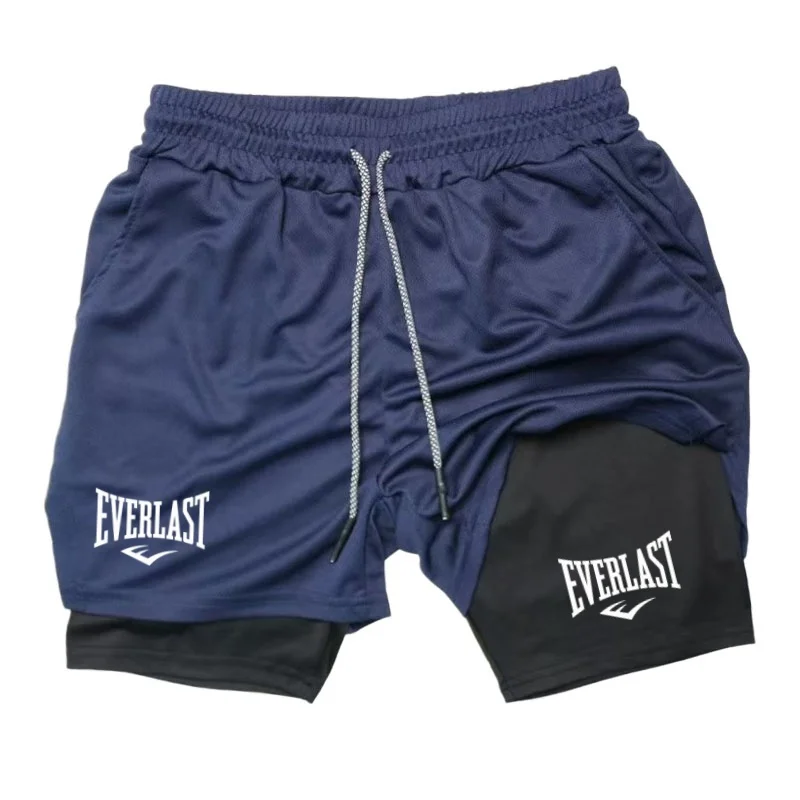 Men's Double Layer Fitness Shorts Men Fitness Gym Training 2 in 1 Sports Shorts Quick Dry Workout Jogging Double Deck Summer
