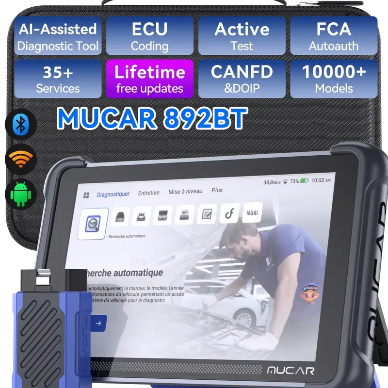 BOLRZO MUCAR 892BT AI intelligent OBD2 scanner Diagnostic tool for automotive maintenance, full system two-way test, 35 reset