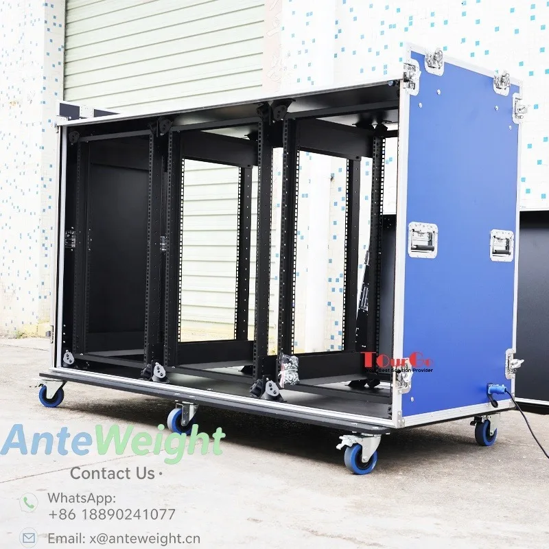 3 Row 20U Shockproof Rack Mount Aviation Case with LED Light Heavy Duty Aluminum Flight Case for Studio Audio Equipment Storage