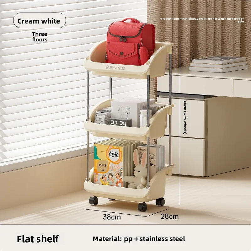 Movable Plastic Wheeled Deskside Backpack Books Organizer Multi Layer Storage Cart Household Small Cart Small Cart Storage Rack