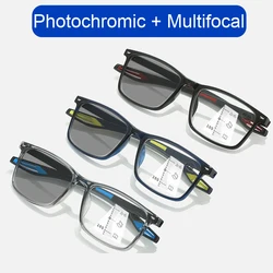 Color Changing Multifocal Presbyopia Glasses TR90 Sports Bifocal Near Far Sight Eyewear Finished Photochromic Reading Eyeglasses