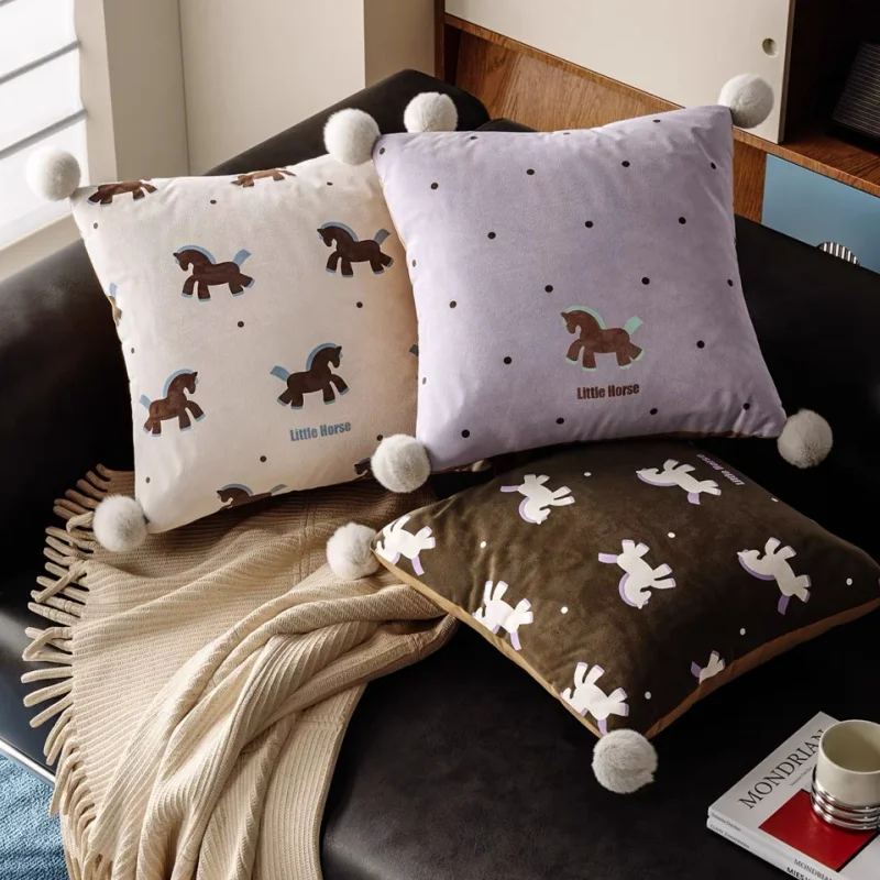 Little Horse Pillows Cute Gift Cushion Case Modern Kawaii Decorative Pillow Cover For Sofa Chair Home Decorations