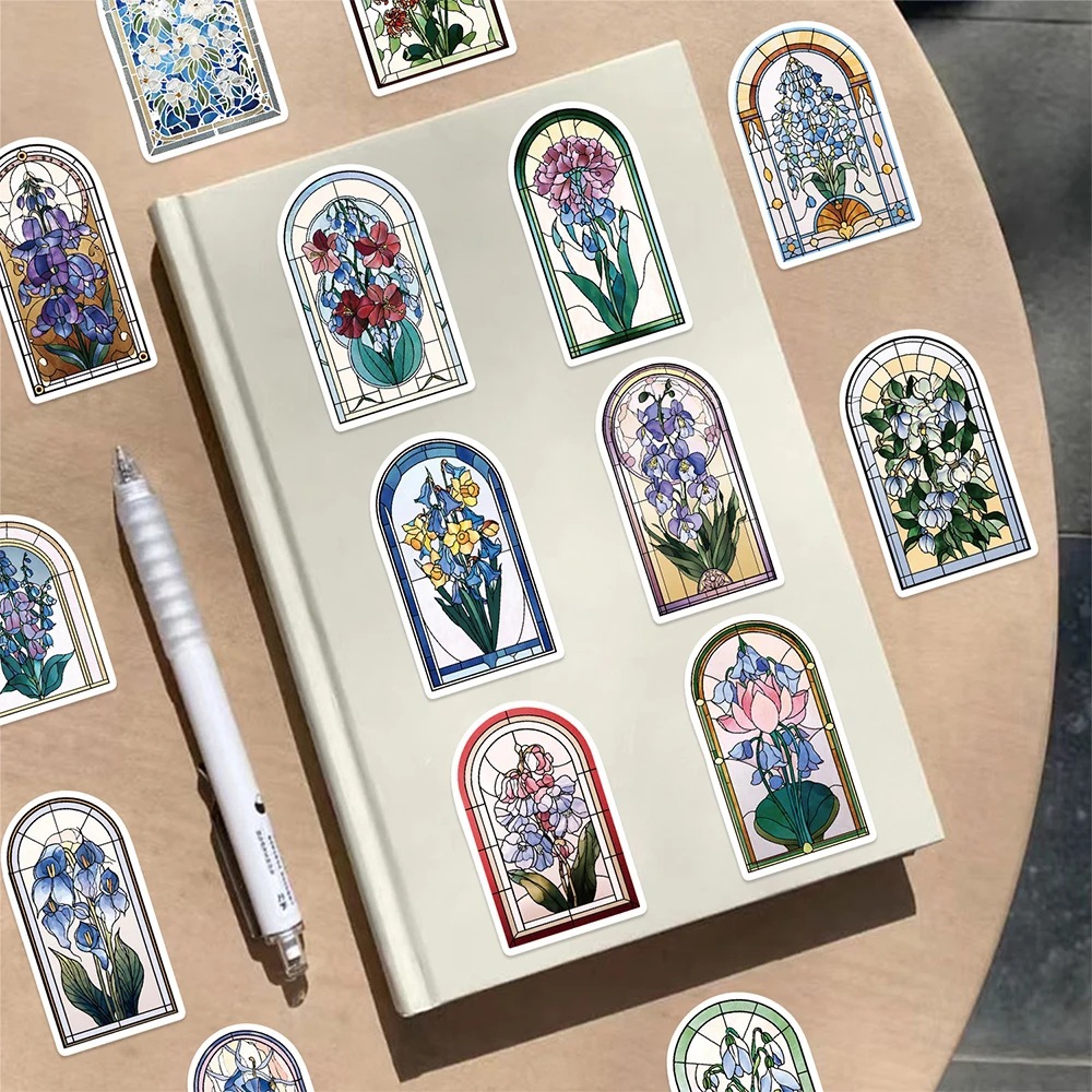 10/30/50 قطعة نافذة ملونة زهرة الفن ملصقات الجمالية مقاوم للماء DIY بها بنفسك الأمتعة الهاتف سجل القصاصات خمر الكتابة على الجدران الشارات التعبئة