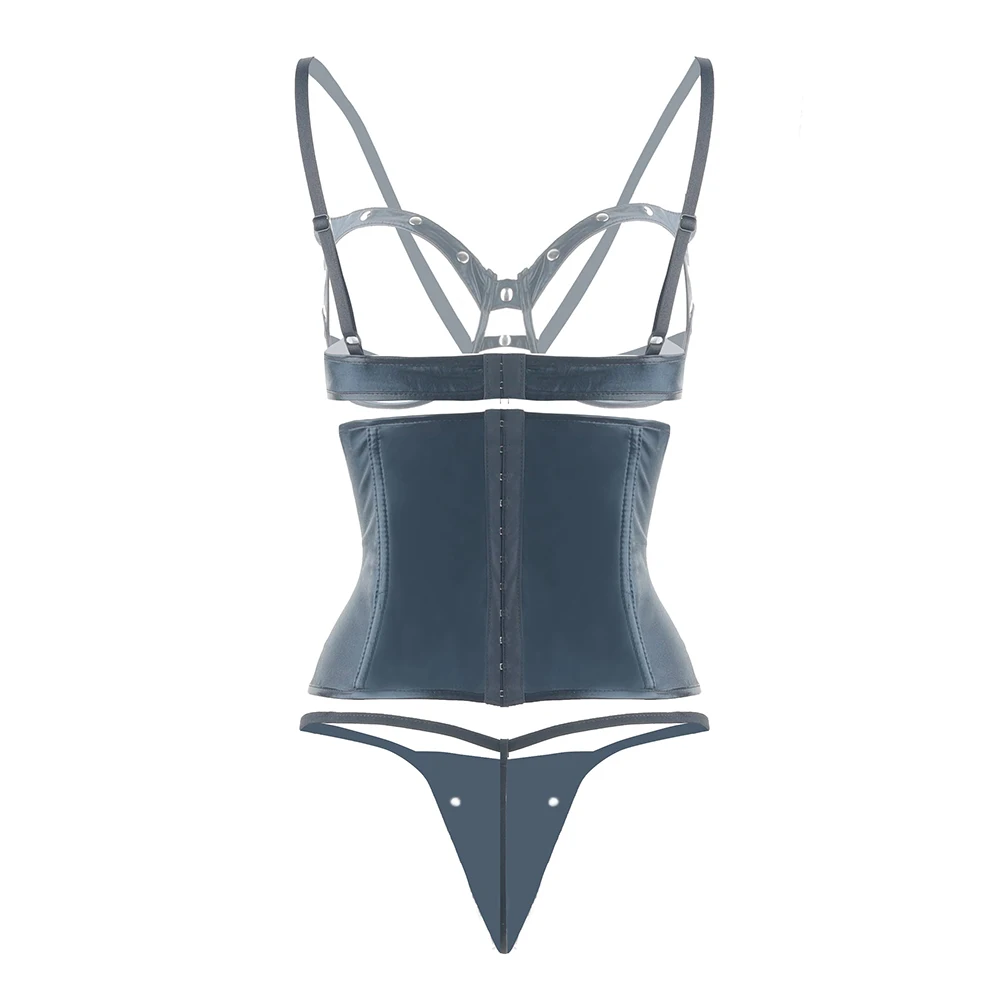 

Women Lingerie Sets Fashion Womens Sexy Leather PU Vintage Underbust Waist Training Corset Bustier Fetish Lingerie