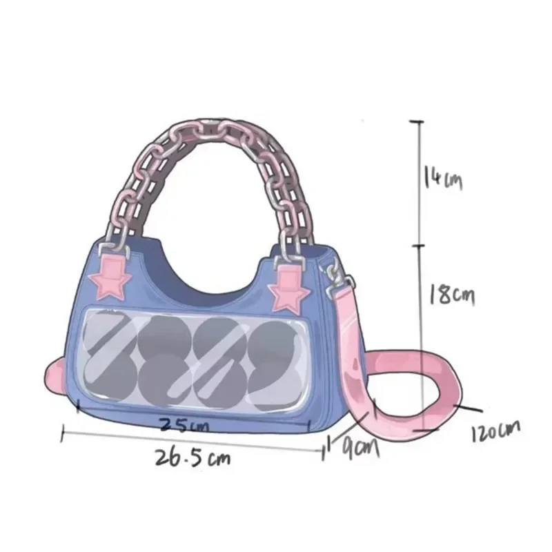 Korean Fashion Underarm Harajuku Star Tote Denim Bag Y2K Vintage Shoulder Bag   Chain Ladies Bags Zip Purses Handbags Women