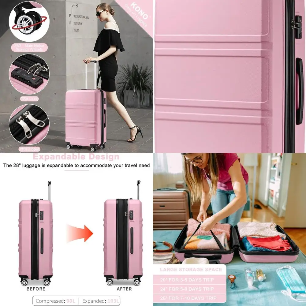 

28 Inch Pink Expandable Suitcase with Spinner Wheels, TSA Lock, Lightweight PC+ABS Hard Shell, Large Rolling Luggage