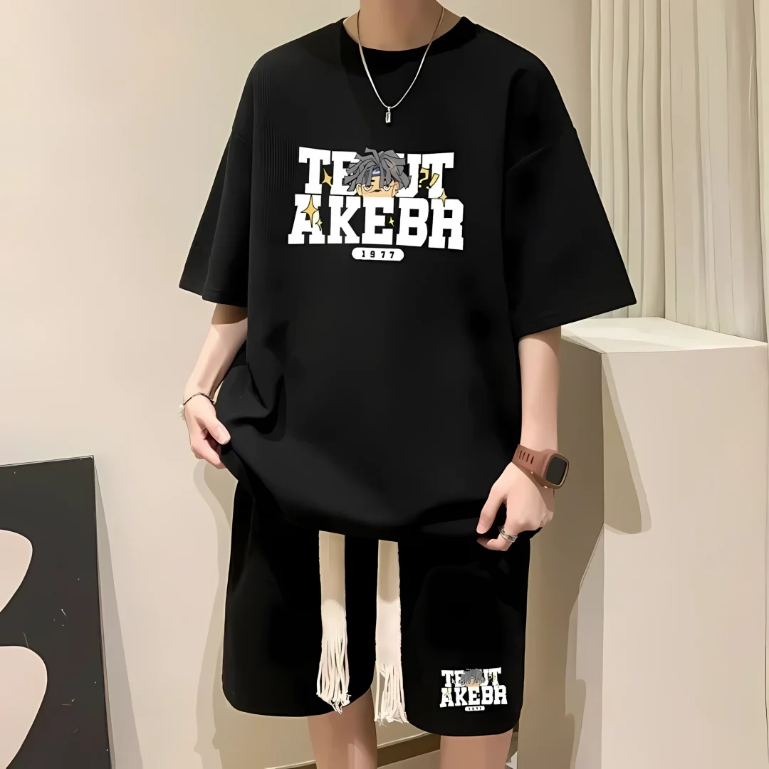 

2025 summer new men's breathable casual T-shirt shorts set men's street fashion short sleeved shorts two-piece set