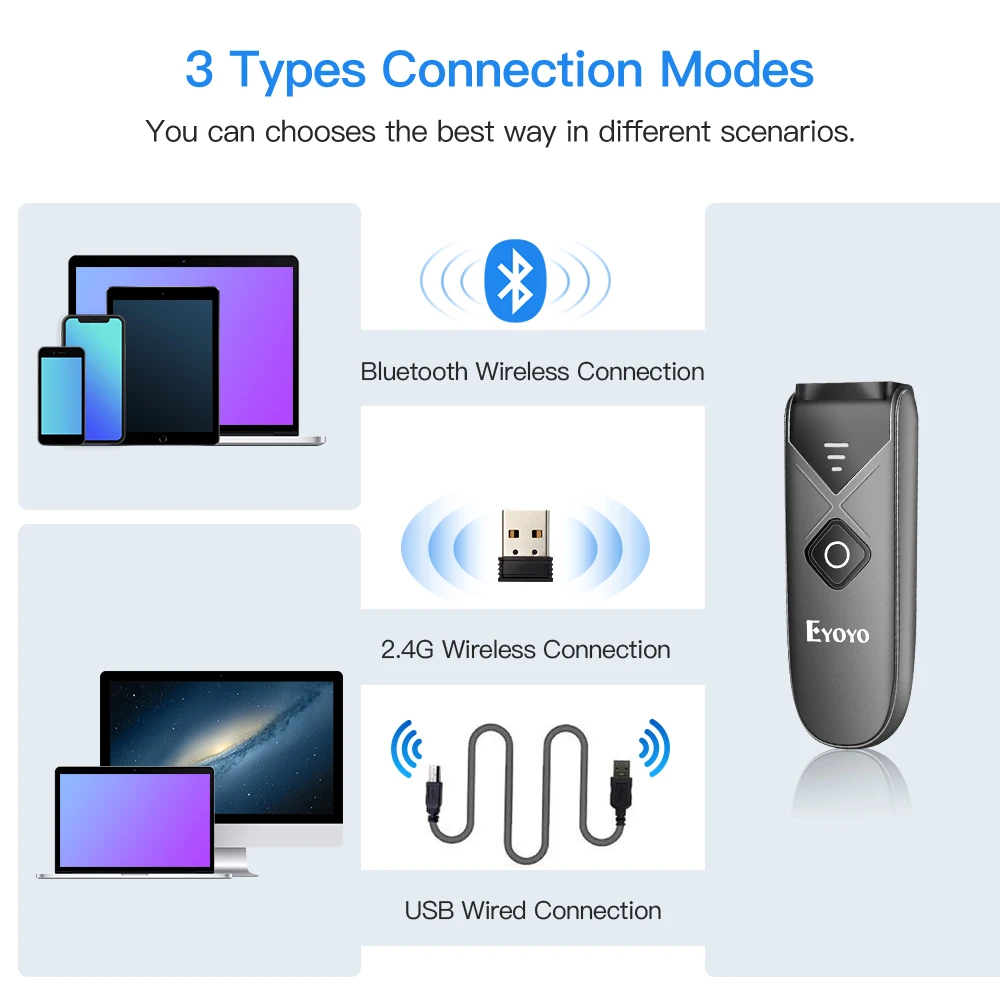Imagem -02 - Eyoyo Ey015l Mini 1d Laser Barcode Scanner sem Fio Bluetooth Biblioteca Portátil Bar Codes Reader Funciona com Computador Smartphone