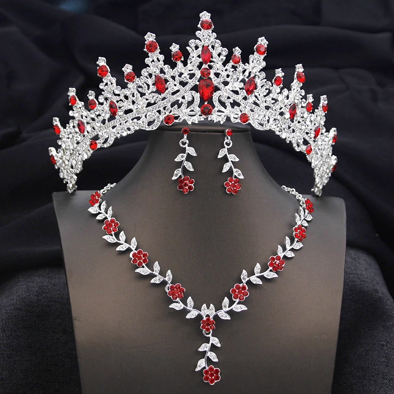 Royal Queen Crown Bridal Jewelry Sets for Women 3 Pcs Bride Tiaras and Necklace Set Girls Party Birthday Wedding Accessories