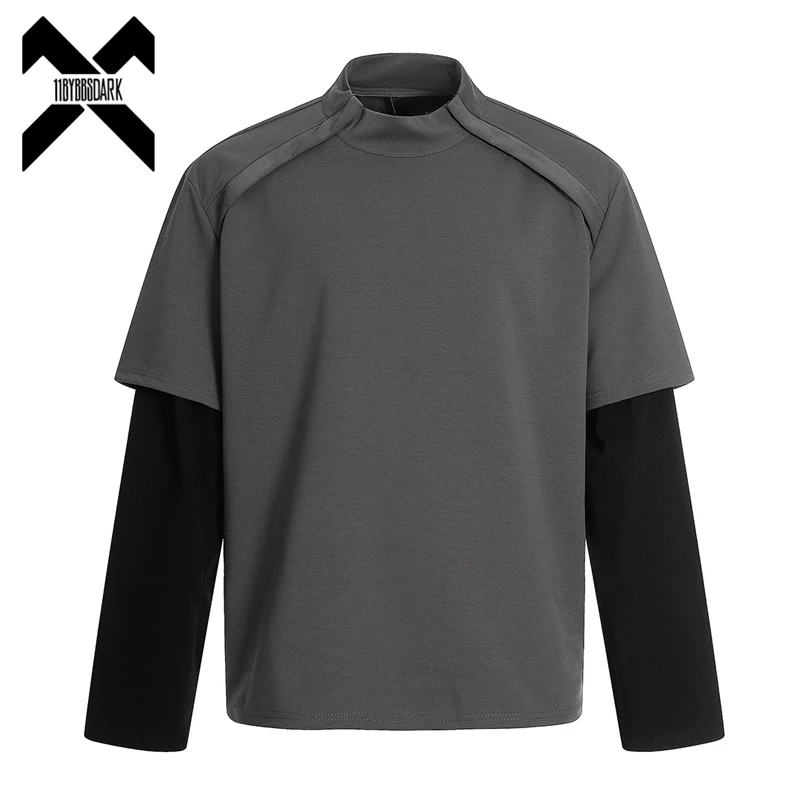 Men's Techwear Long Sleeve T-Shirt Fake 2 Pieces Tshirt Streetwear Functional Harajuku Loose Tops Tees