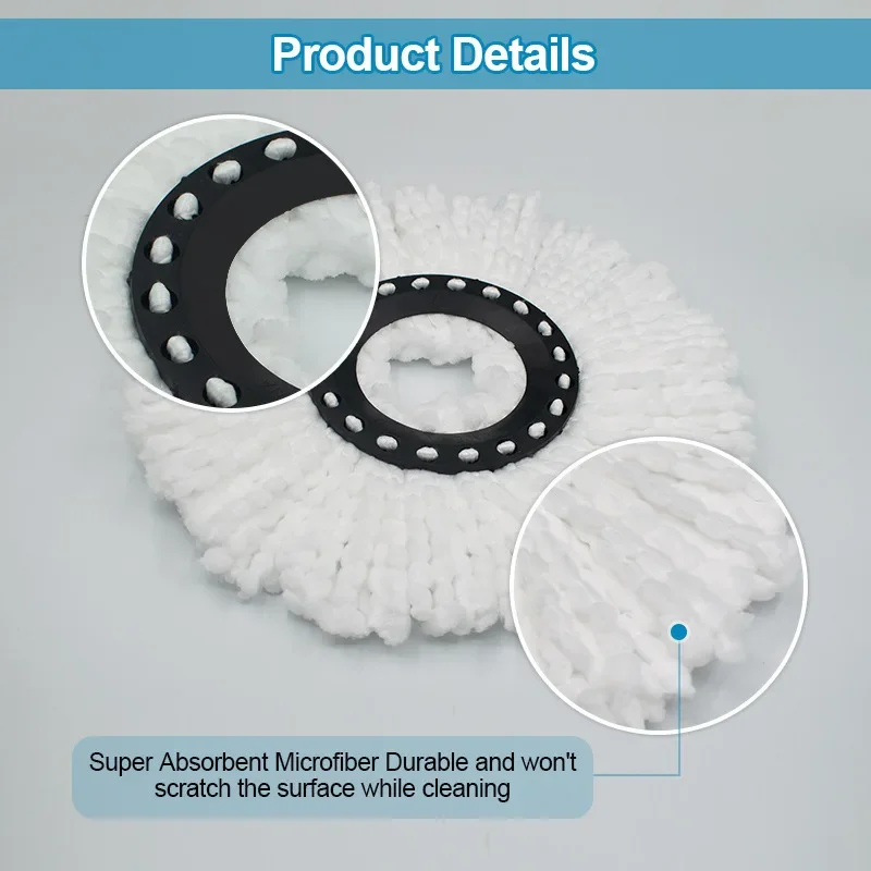 Mop Head Refill Rotating Spin Mops, Microfibers Round Mopping Head, Microfiber Rag, Cloth Replacement, Clean Tool