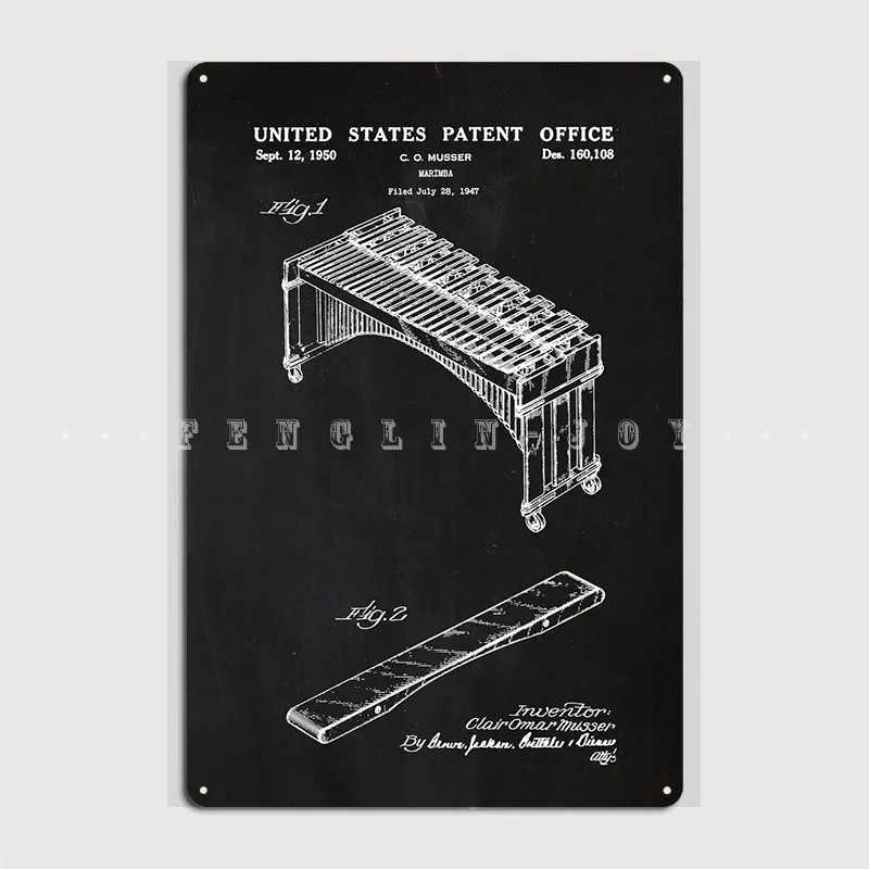 58 Marimba Patent Poster Metal Plaque Wall Pub Design Plaques Mural Tin Sign Poster