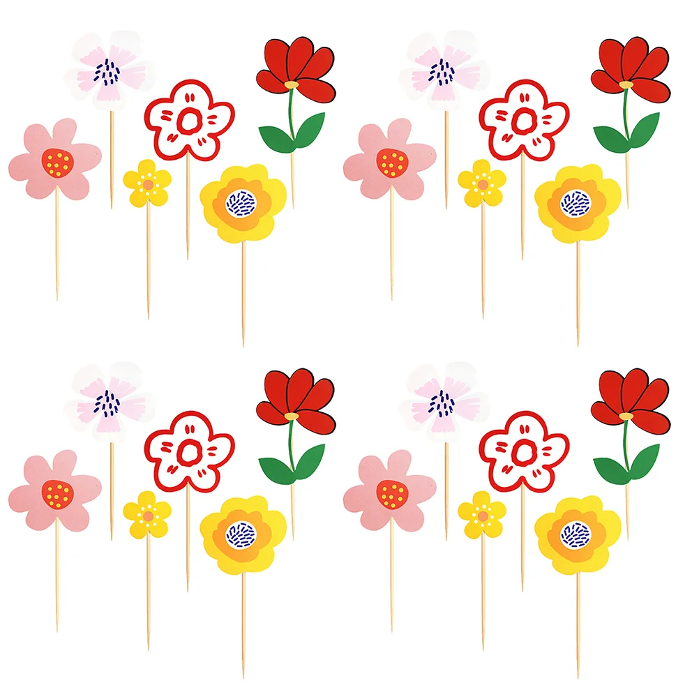 

24Pcs Flower Shape Cake Toppers Charming Birthday Decorations Practical Stylish Cake Supplies Beautiful Bouquet Inserts