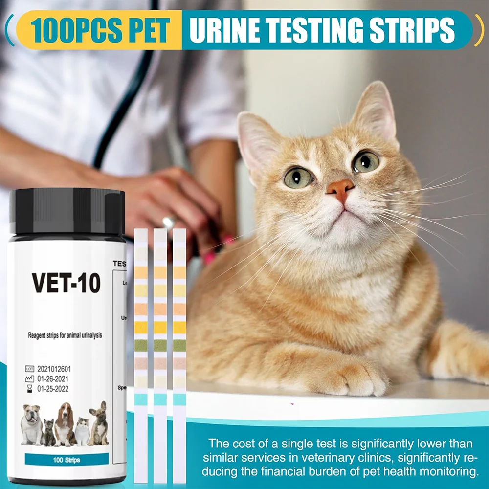 100 Stück Harnstreifen für Haustiere, geeignet zur Erkennung von Harnwegsinfektionen bei Katzen und Hunden, 10-in-1-Testkit, Mehrparameter-Harnanalysestreifen: Erkennung von weißen Blutkörperchen, Harnbilirubin, Protein, pH-Wert, Blut, Ketonen, Bilirubin, Glukose und anderen Indikatoren. – Detail 3