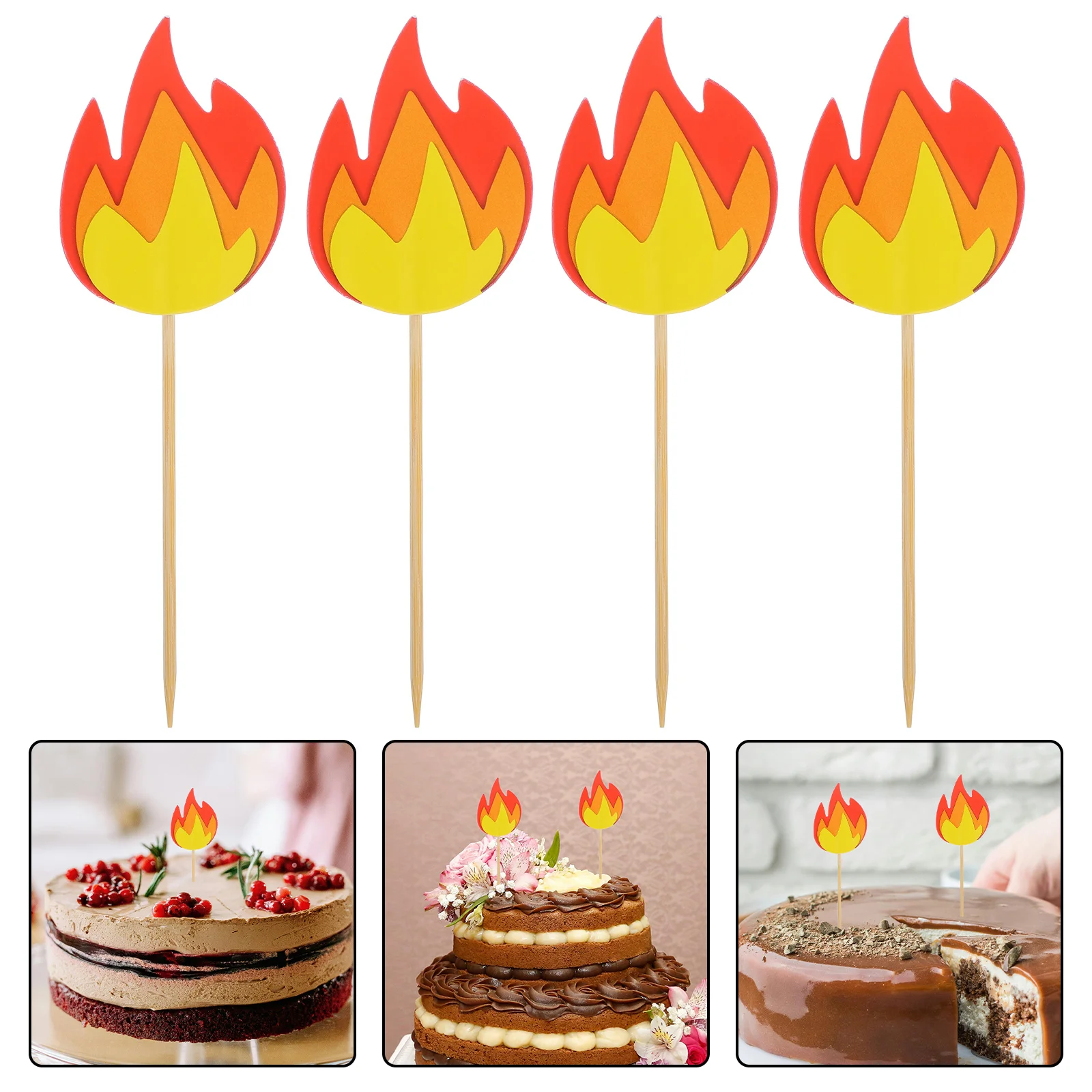 

50Pcs Firefighter Theme Cupcake Toppers Flame Shaped Cake Picks Birthday Party Cake Decorations Dessert Insert