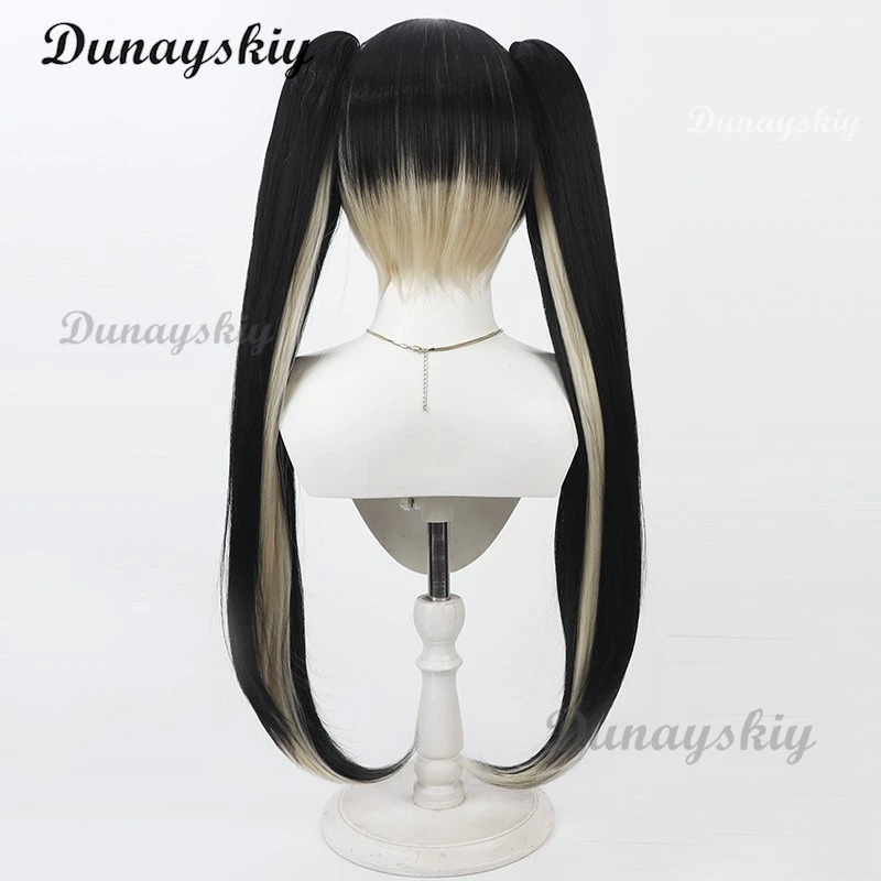 Hololive الظاهري YouTuberc شعر مستعار تأثيري ذيل حصان مزدوج مقاومة للحرارة الشعر الاصطناعية هالوين لعب الأدوار الطرف