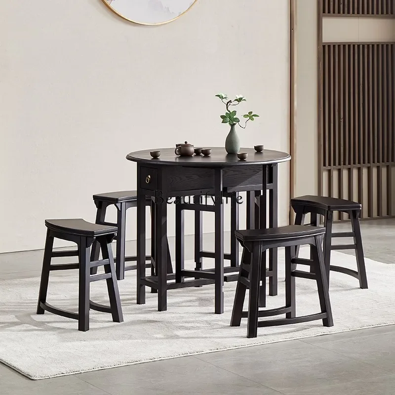 

yj5 New Chinese tea table and chair combination solid wood dry brewing tea table balcony coffee table telescopic