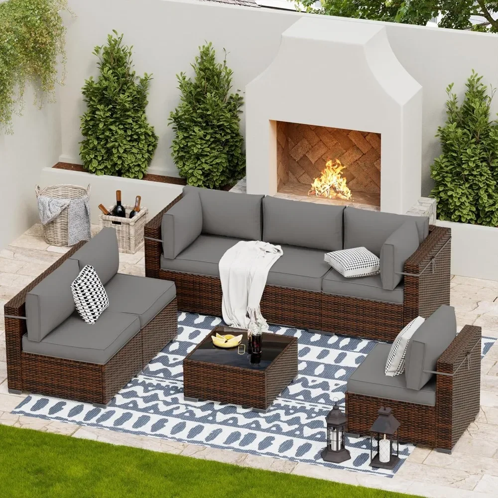 

Patio Furniture Sets, Modular Rattan Outdoor Patio Sectional Furniture Sofa Set, Wicker Patio Conversation Set, w/Coffee Table