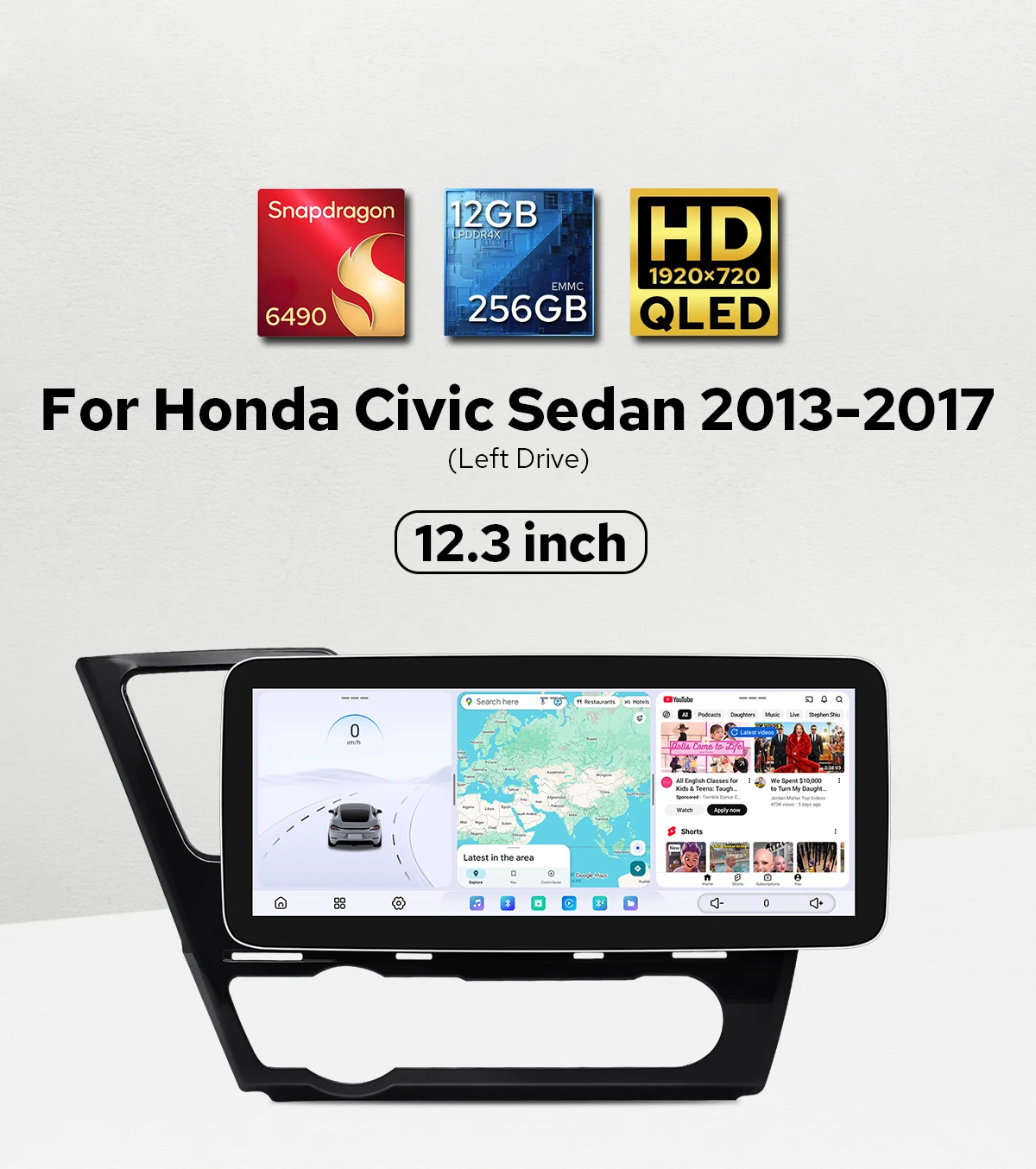 High-End Android Car Multimedia Player Stereo for Honda Civic Sedan 2013-2017 LHD CarPlay Dual Bluetooth Plug&Play Installation