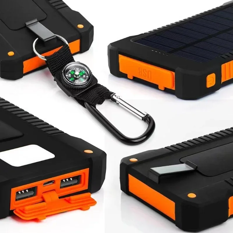 Hot Solar Power Bank Portable 200000mAh Fast Charging Outdoor Powerbank W/ Carabiner Compass External Battery for Xiaomi Charger