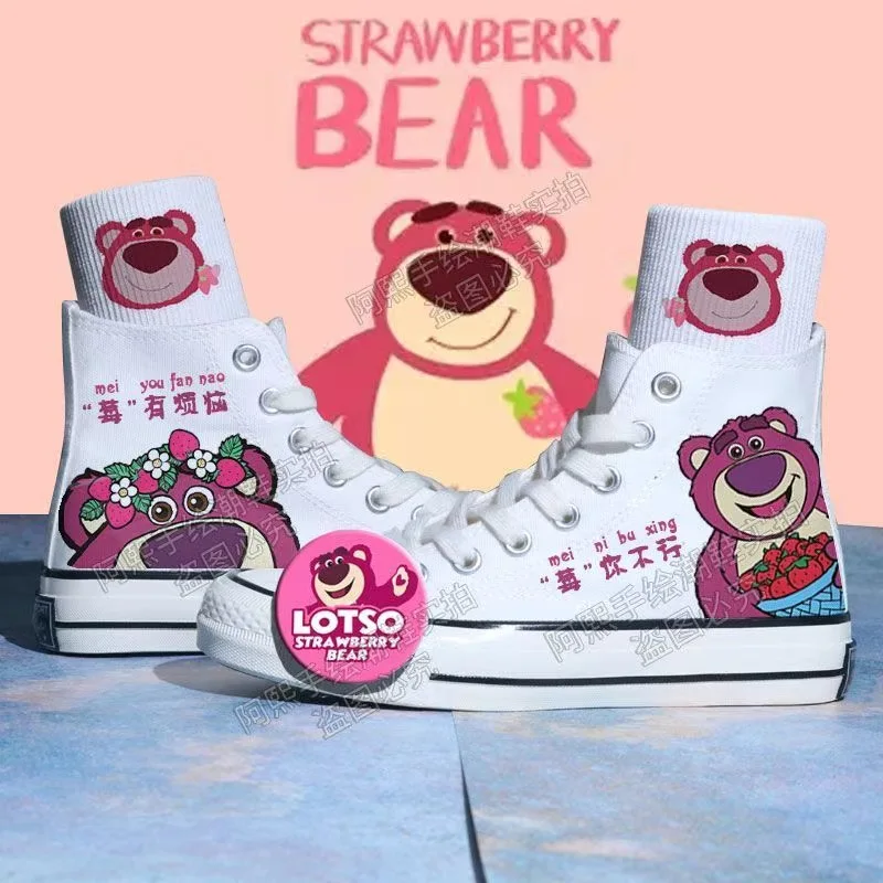 

Lotso Student Spring Cartoon Print Lace Up High Top Canvas Shoes Preppy Style Women Shoes Versatile Fashion Graffiti Sneakers