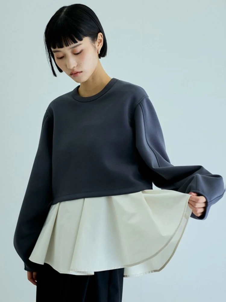 

Лоскутные толстовки женские корейские модные оборки подол на молнии с рукавами-фонариками топы джемпер свободные повседневные пуловеры 2023 новые наряды