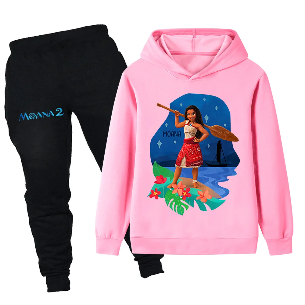 

Disney Moana 2 Cartoon Print Girls' Long-Sleeve Hoodie Set Children's Fall/Winter Outdoor Warm Hooded Sweatshirt + Pants Set