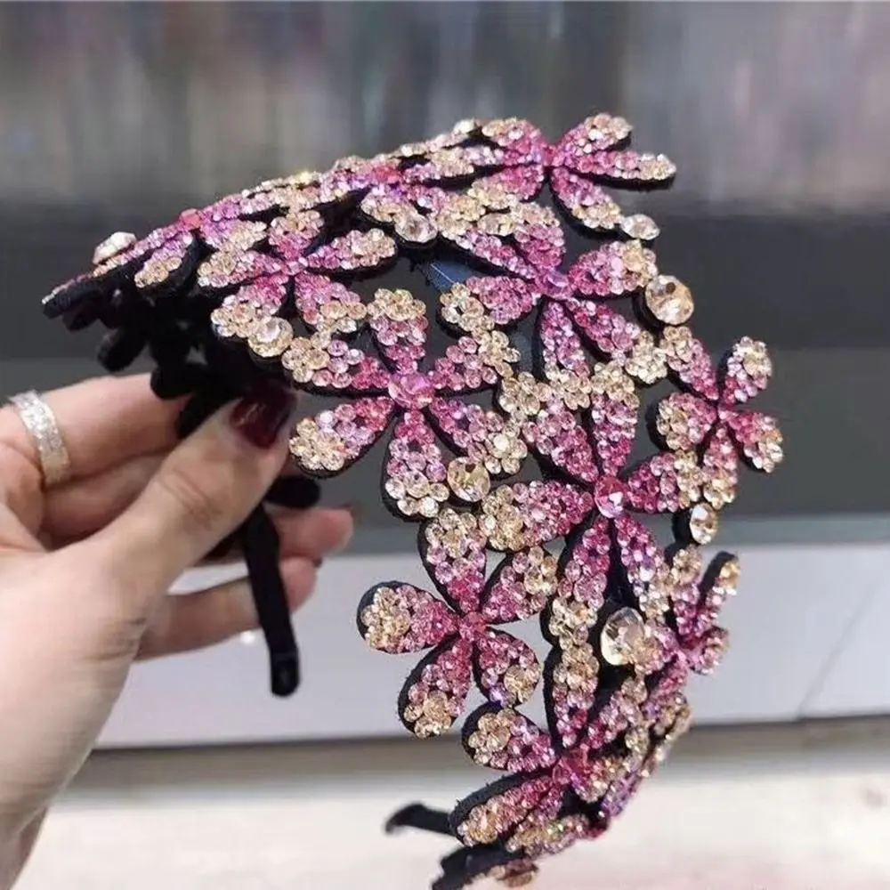 Модная повязка на голову с кристаллами и стразами, противоскользящая повязка на голову с цветком и когтями для девочек