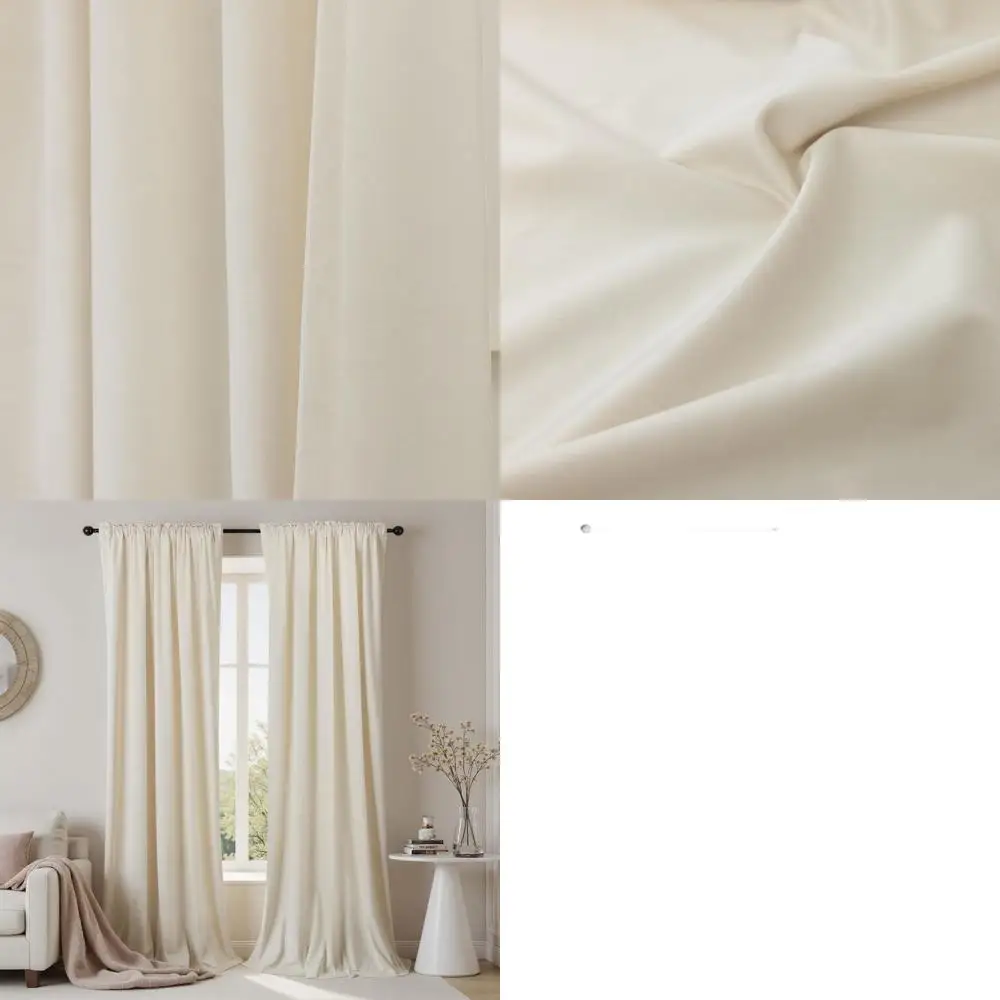 10 Fuß hohe Decken-Samtvorhänge mit Haken, 70 % Verdunkelung, cremefarbenes Elfenbein, 2-teiliges Set für Wohnzimmer/Schlafzimmer